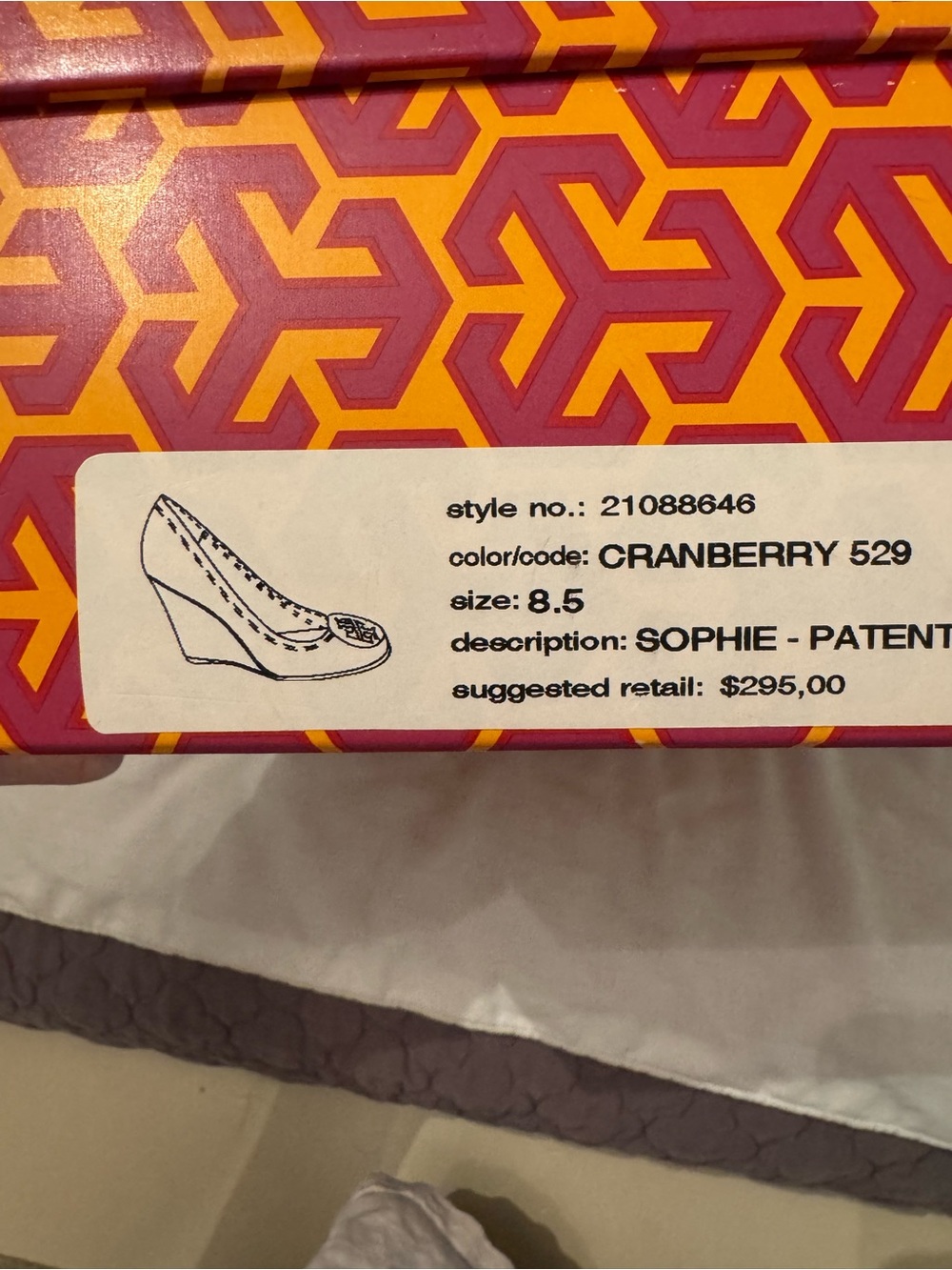 Tory Burch Burgundy Patent Leather Logo Wedged Pumps - Picture 4 of 4
